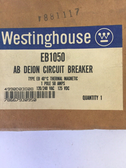 WESTINGHOUSE EB1050 CIRCUIT BREAKER 50AMP 1POLE 120/240VAC 125VDC 4990D03G08