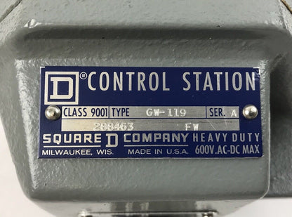 Square D Company 9001 GW-119 Off-On Heavy Duty Selector Switch 600 V Max AC DC