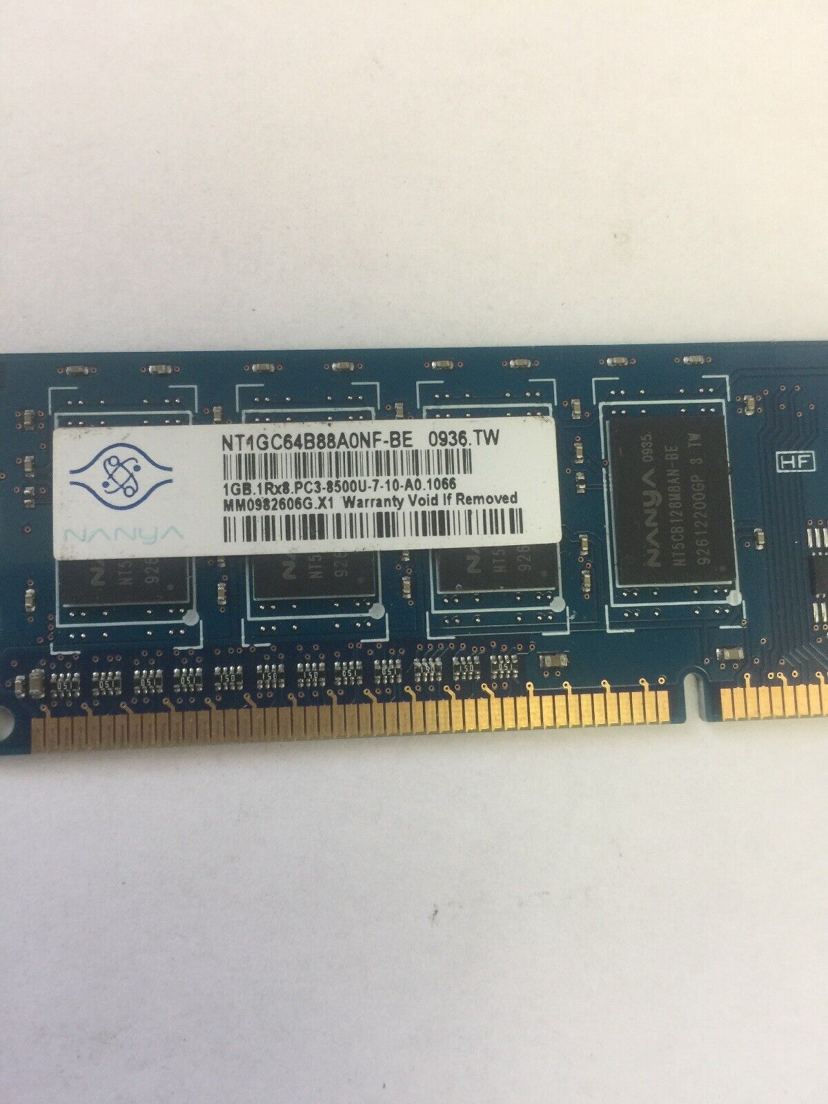 NANYA NT1GC64B88A0NF-BE 0936.TW 1GB MEMORY 1RX8.PC3-8500U.7-10-A0.1066