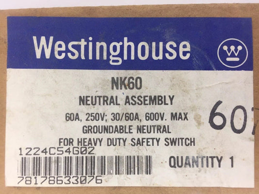 WESTINGHOUSE NK60 NEUTRAL ASSEMBLY 60A 250V; 30/60A 600V MAX GROUNDABLE NEUTRAL