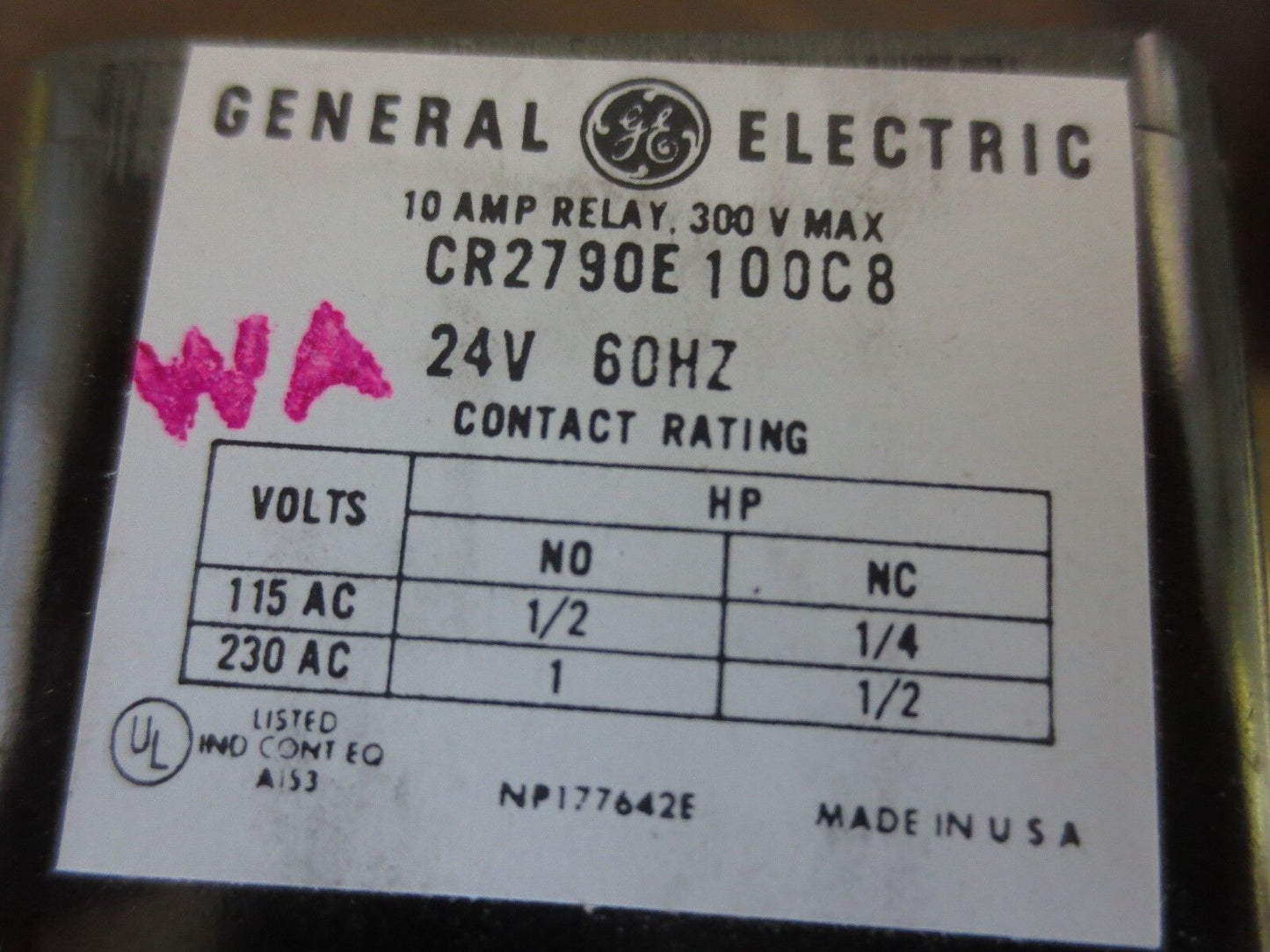 GENERAL ELECTRIC CR2790E100C8 GENERAL PURPOSE RELAY, 10A 24V 60Hz - NEW SURPLUS