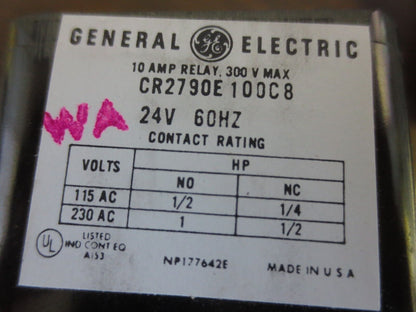 GENERAL ELECTRIC CR2790E100C8 GENERAL PURPOSE RELAY, 10A 24V 60Hz - NEW SURPLUS