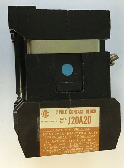 ITE J20A20 CONTACT BLOCK 2POLE 10A 600VAC J20M MAGNET BLOCK