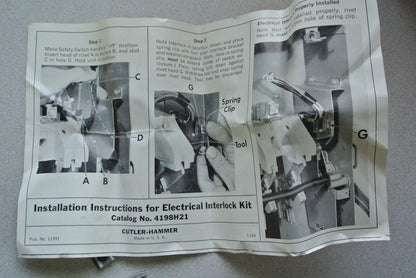 CUTLER-HAMMER 4198H21 ELECTRICAL INTERLOCK for 30-60 and 100A 4105 - NEW SURPLUS