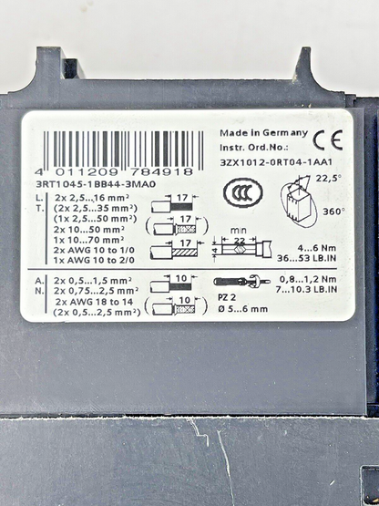 SIEMENS - 3RT1045-1BB44-3MA0 - CONTACTOR & 3RH1921-1HA22-3AA1 & 3RT1926-1BB00