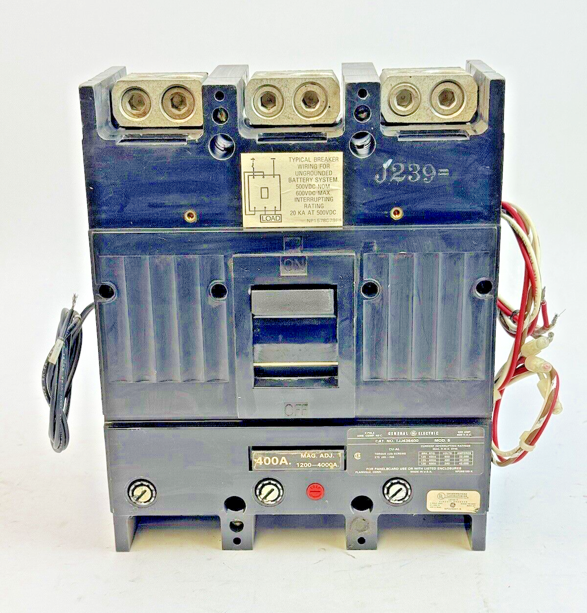 GE - TJJ436400 - CIRCUIT BREAKER W/ 400A TRIP, AUX, SHUNT - 400A, 600VAC, 3 POLE