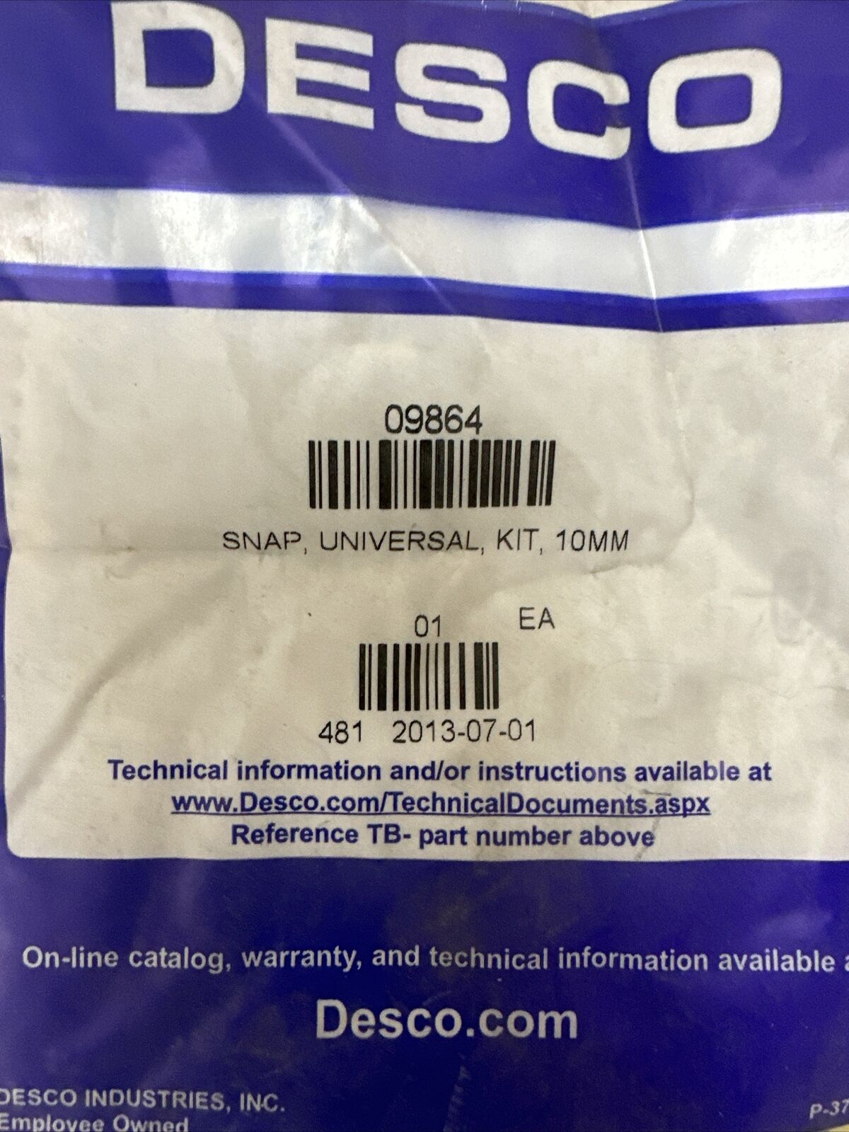 DESCO 09864 SNAP UNIVERSAL KIT 10MM (LOT OF 3)