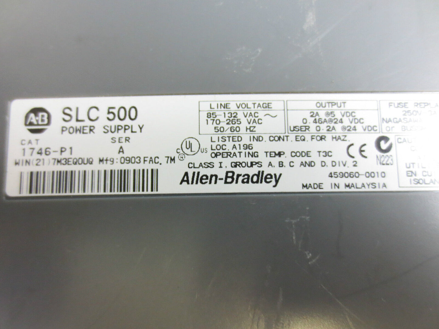 ALLEN-BRADLEY 1746-P1 Ser. A SLC500 POWER SUPPLY