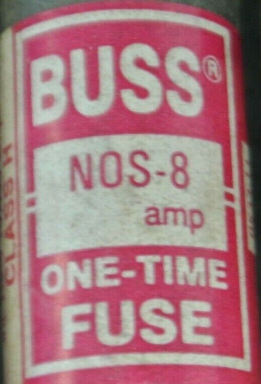 LOT of 6 / BUSS NOS8 ONE-TIME CLASS H FUSE / 8A / 600V / NEW SURPLUS / NOS-8