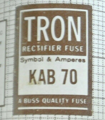 BUSSMANN / TRON KAB70 RECTIFIER FUSE / 250V / 70A / NEW SURPLUS / EACH