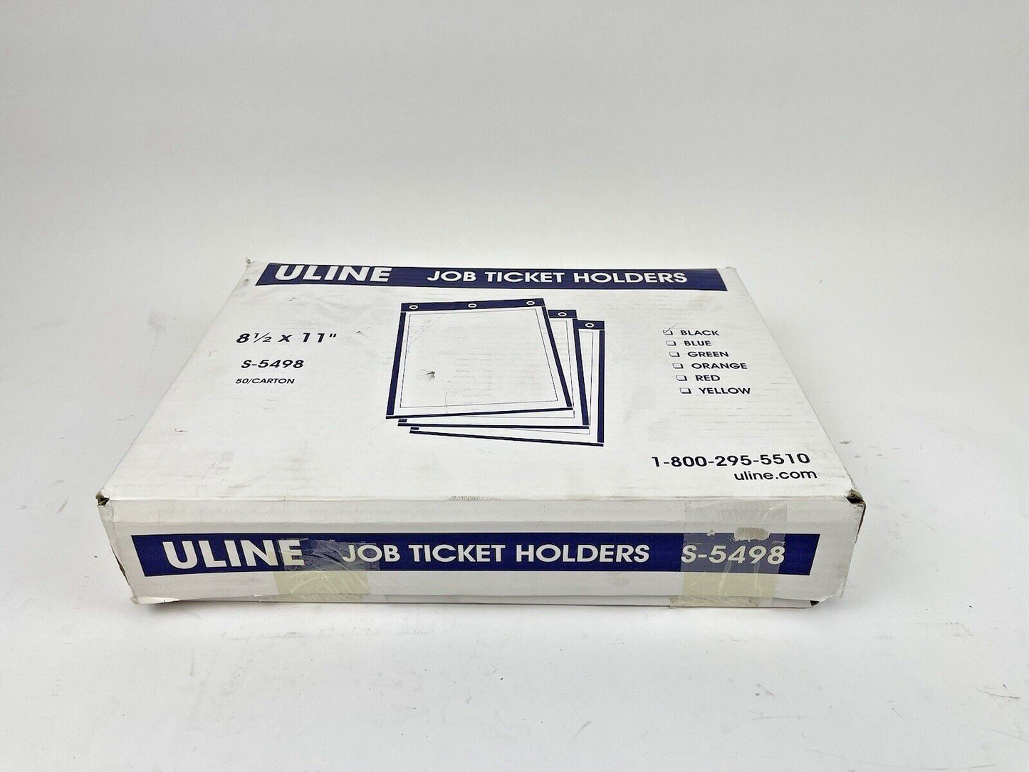 ULINE - S-5498 -JOB TICKET HOLDERS-50 CT- BLACK/HEAVY DUTY VINYL/3 EYELET/8.5X11