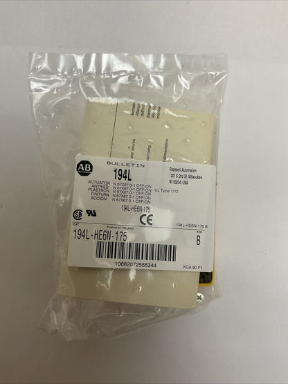 ALLEN BRADLEY 194L-HE6N-175 SER B ACTUATOR N 67X67 0-1 OFF-ON UL TYPE 1/12