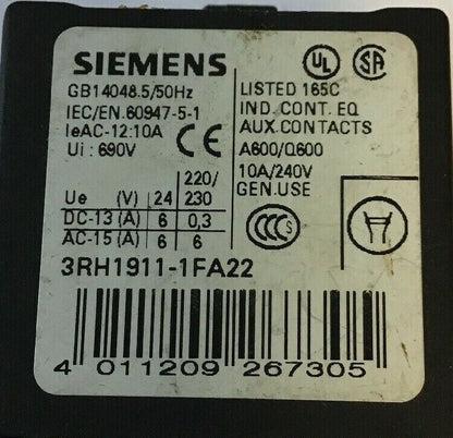 Siemens Auxiliary Switch Block 3RH1911-1FA22***LOTOF6***