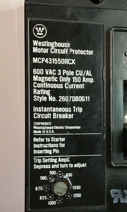 WESTINGHOUSE MCP431550RCX CIRCUIT BREAKER 150A 600VAC 3POLE