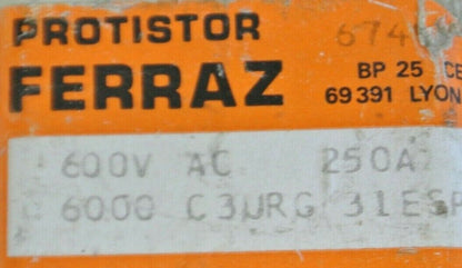 FERRAZ V88384 PROTISTOR / FUSE / 250A / 600VAC / 6000C3URG31ESP250DIN110