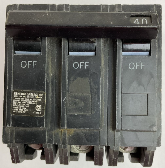GE TYPE THQL 40AMP 240VAC 3POLE CIRCUIT BREAKER