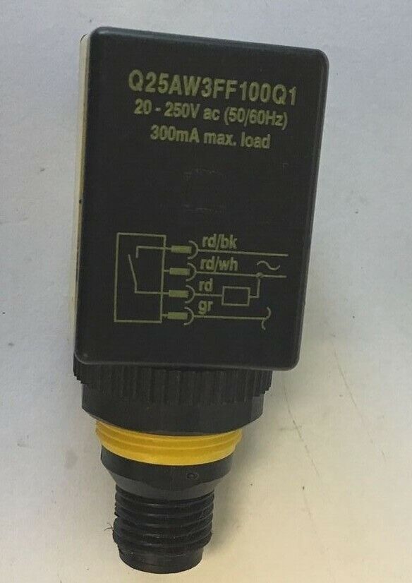 BANNER Q25AW3FF100Q1 RIGHT ANGLE BASE MOUNT SENSOR 20-250VAC 50/60HZ 300MA