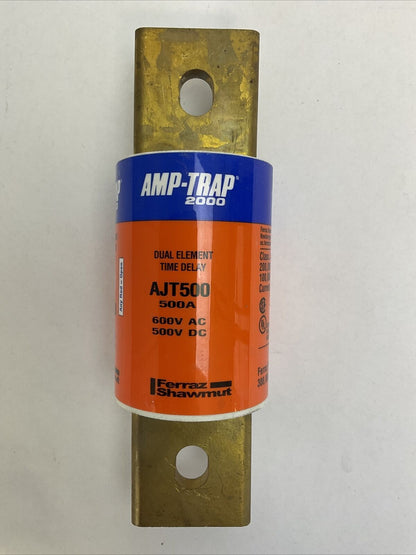 FERRAZ SHAWMUT AJT500 AMP-TRAP 2000 SMART SPOT FUSE 500A 600VAC 500VDC DUAL