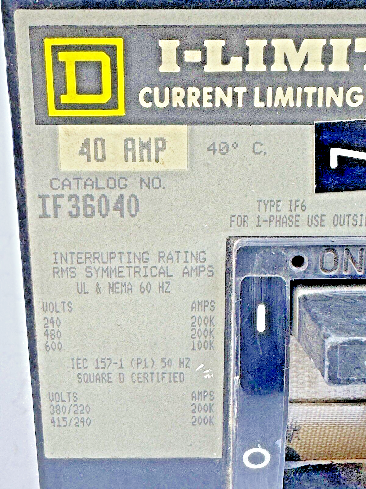 SQUARE D - IF36040 - I-LIMITER CIRCUIT BREAKER - 40 AMP, 3 POLE, 600 VAC