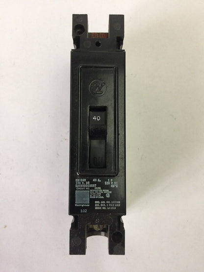 WESTINGHOUSE EB1040 CIRCUIT BREAKER 40AMP 1POLE 120/240VAC 125VDC 4990D03G07