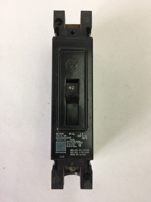 WESTINGHOUSE EB1040 CIRCUIT BREAKER 40AMP 1POLE 120/240VAC 125VDC 4990D03G07
