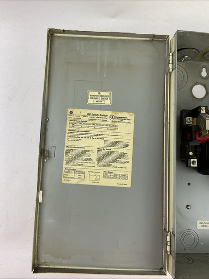 GE THN3362 SAFETY SWITCH 60A 600VAC 250VDC 3PH 60 HP TYPE 1 MOD 10 192A7029P260