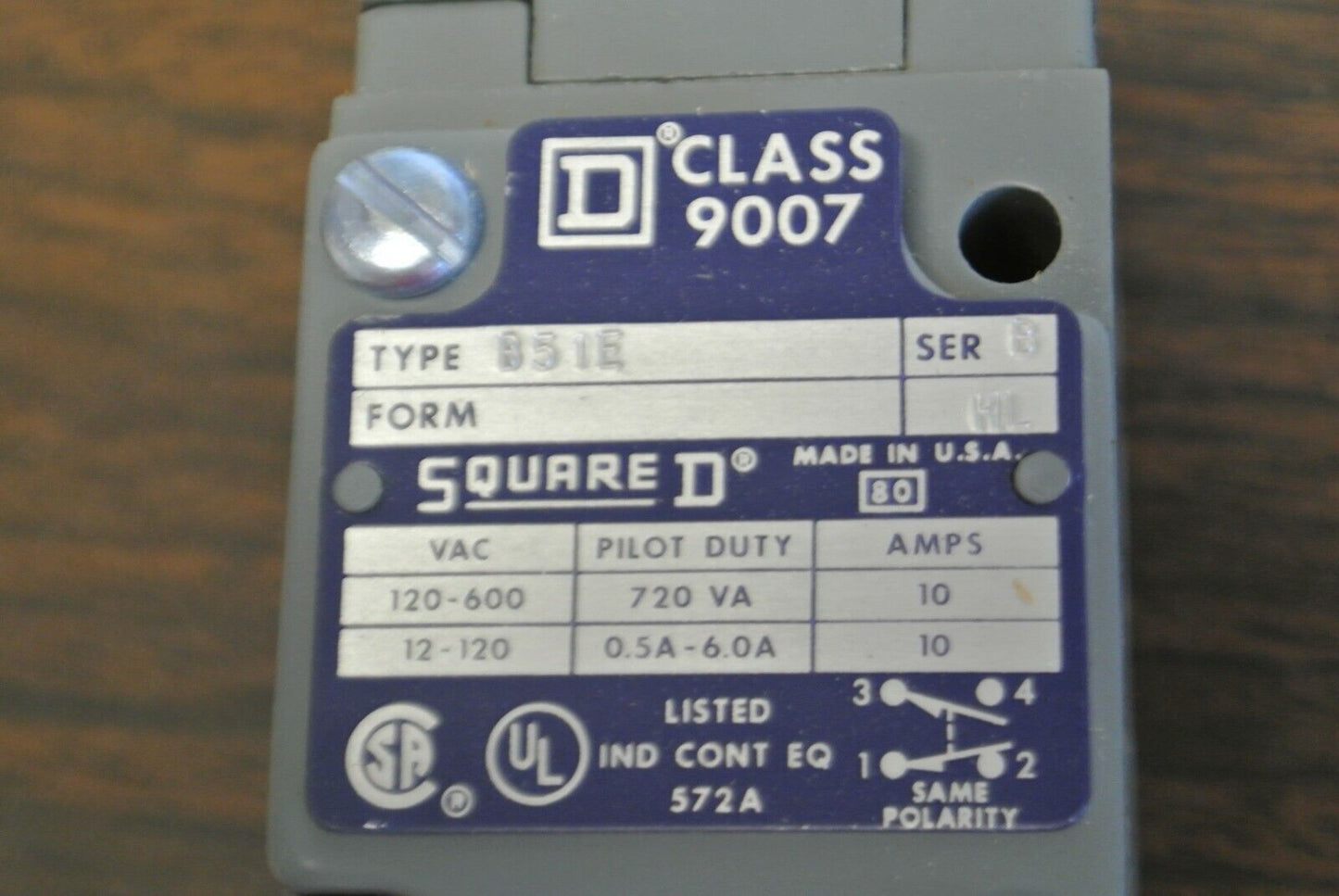 SQUARE D 9007 B51E Ser. B HEAVY DUTY LIMIT SWITCH / NEW SURPLUS