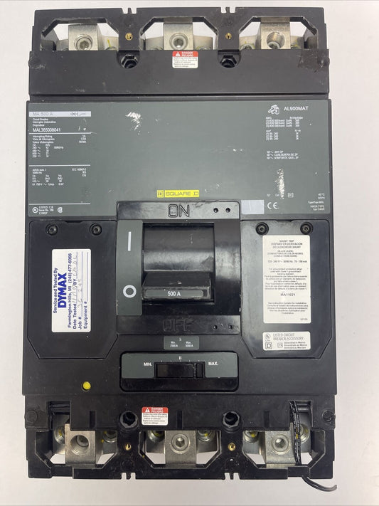 SQUARE D MAL365008041 CIRCUIT BREAKER 500A 600VAC 250VDC 3P MA11021 SHUNT TRIP