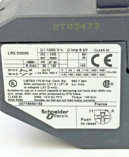 TELEMECANIQUE / SQUARE D - LR2D3559 - THERM OVERLOAD RELAY - 3POLE/600VAC/48-65A