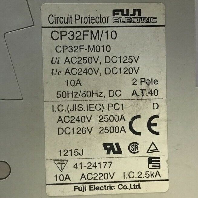 FUJI CP32FM/10 CIRCUIT PROTECTOR 10A 50/60HZ & CP32FM/5W CIR. PROTECTOR 5A