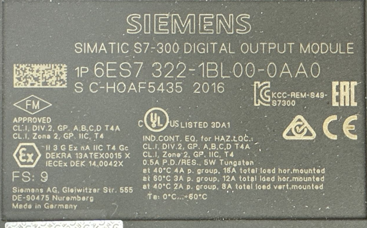 SIEMENS SIMATIC S7-300 1P 6ES7 322-1BL00-0AA0 DIGITAL OUTPUT MODULE