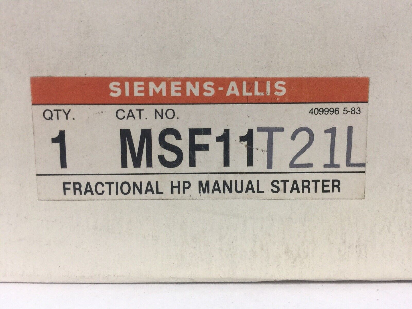 SIEMENS MSF11T21L FRACTIONAL HP MANUAL STARTER