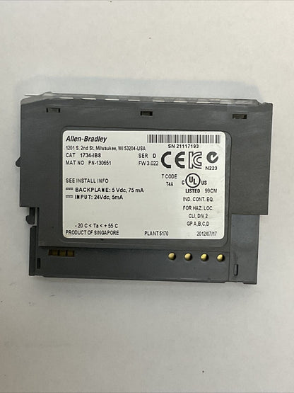 ALLEN BRADLEY 1734-IB8 INPUT MODULE SER D FW 3.022