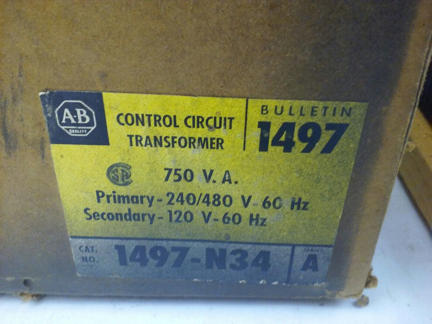 ALLEN BRADLEY 1497-N34 SER. A CONTROL CIRCUIT TRANSFORMER,.750KVA, PRI 240/480V