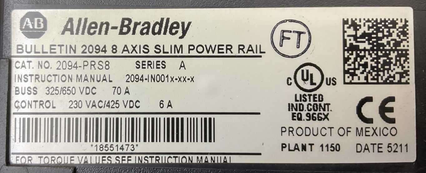 ALLEN BRADLEY 2094-PRS38 SERIES A 8 AXIS SLIM POWER RAIL