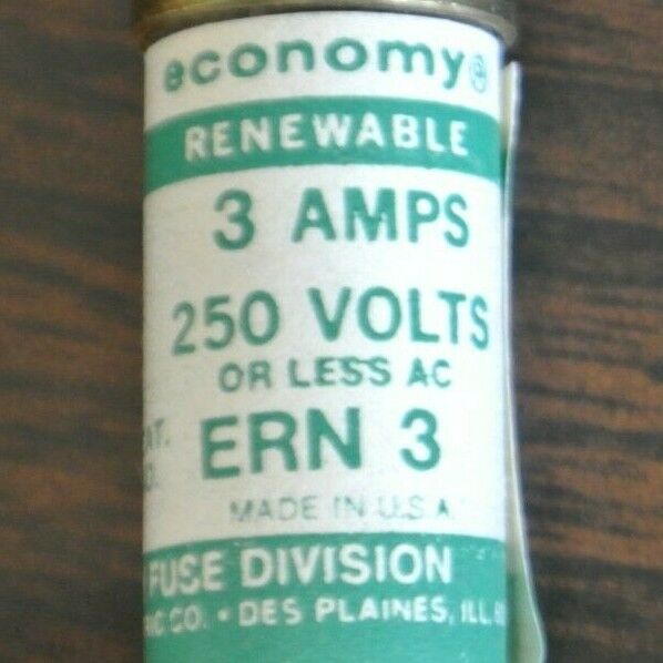 BOX of 10 / ECONOMY ERN3 RENEWABLE FUSE / 3A / 250V / NEW SURPLUS / ERN 3