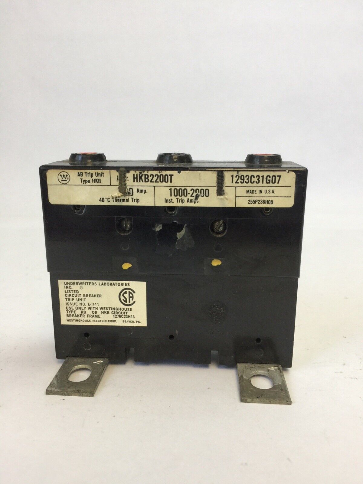 WESTINGHOUSE HKB2200T TRIP UNIT 200AMP 2POLE INST TRIP 1000-2000A