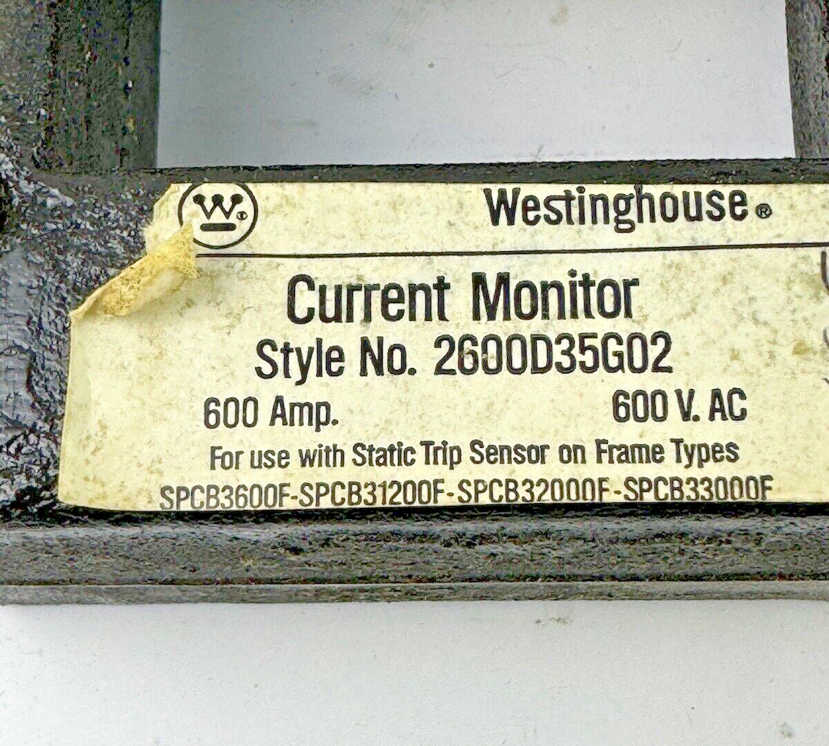 WESTINGHOUSE - 2600D35G02 - MONITOR FOR TYPE SPCB 600 - 600 A/ 600VAC