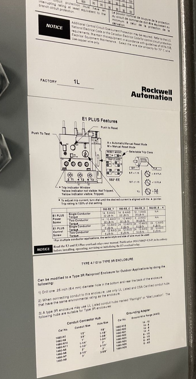 ALLEN BRADLEY 512-BFB-A2G-1-4LG-6GPC-901 COMBINATION STARTER 480V SER.1 REV.65