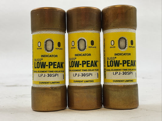 BUSS LPJ-30SPI INDICATOR LOW-PEAK FUSE 30AMP 600VAC 300VDC (LOT OF 3)