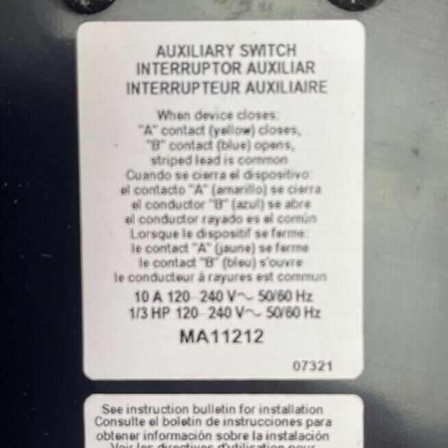 SQUARE D MAL365001212 CIRCUIT BREAKER 600VAC 250VDC 500A 3P MA11212 AUX SWITCH