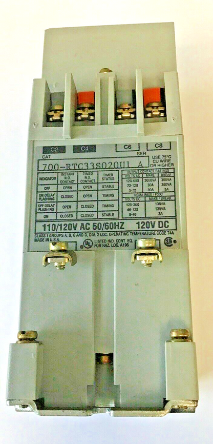 ALLEN BRADLEY 700-RTC33S020U1 SER A FIXED TIME DEL. SOLID STATE TIMER 120VDC/120