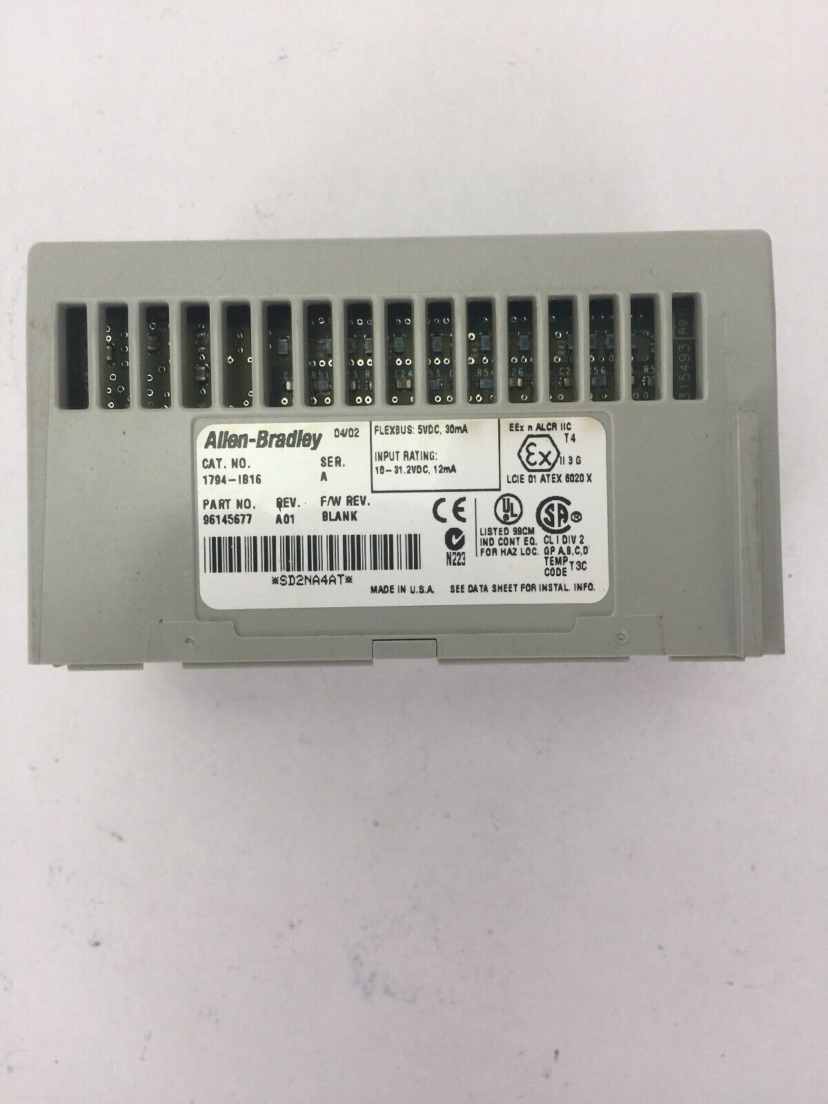 ALLEN BRADLEY 1794-IB16 24VDC SINK INPUT MODULE SER A REV A01 F/W REV BLANK