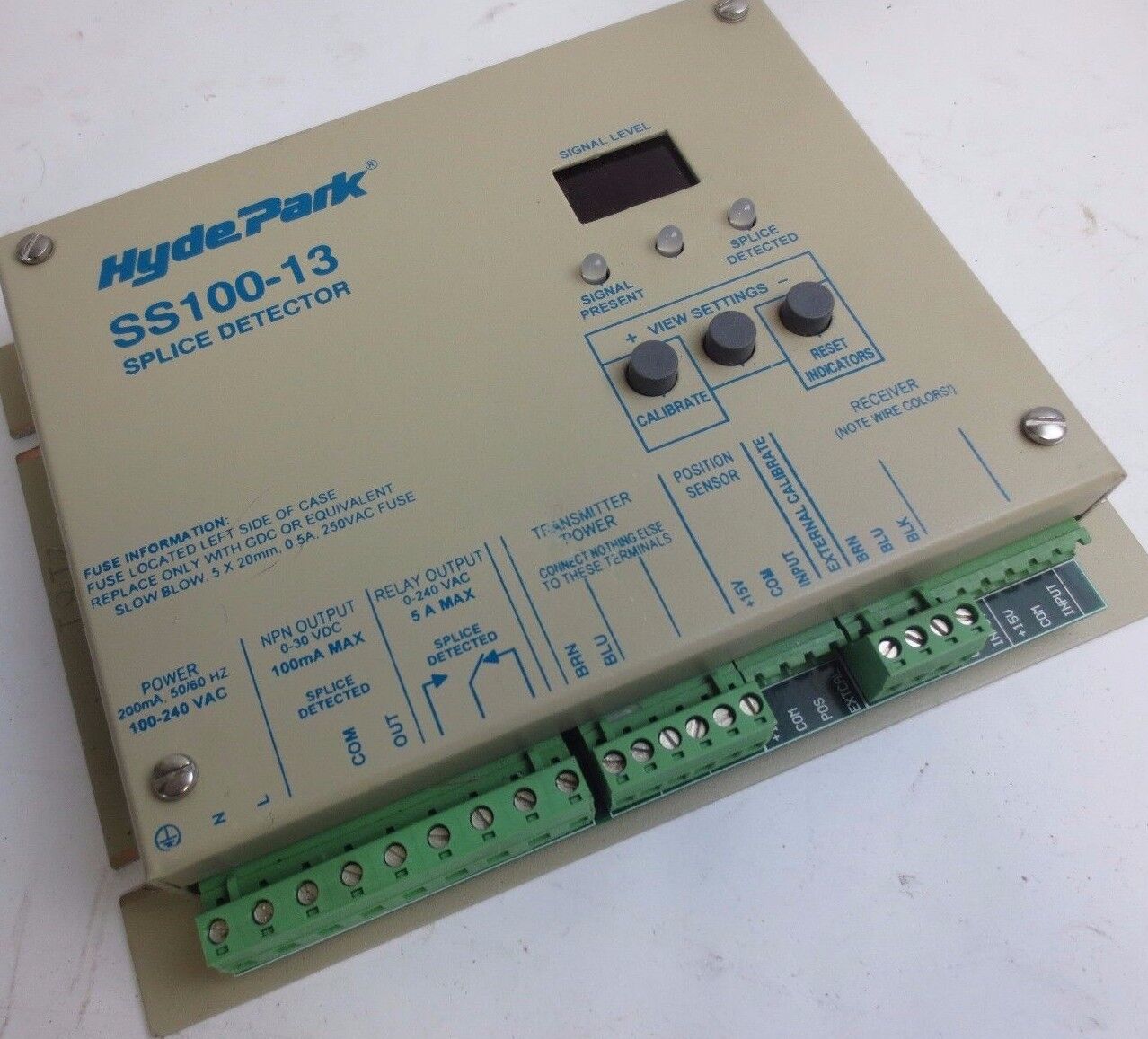 HYDE PARK SS100-13 - SPLICE DETECTOR CONTROL - 200mA, 50/60Hz, 100-240VAC