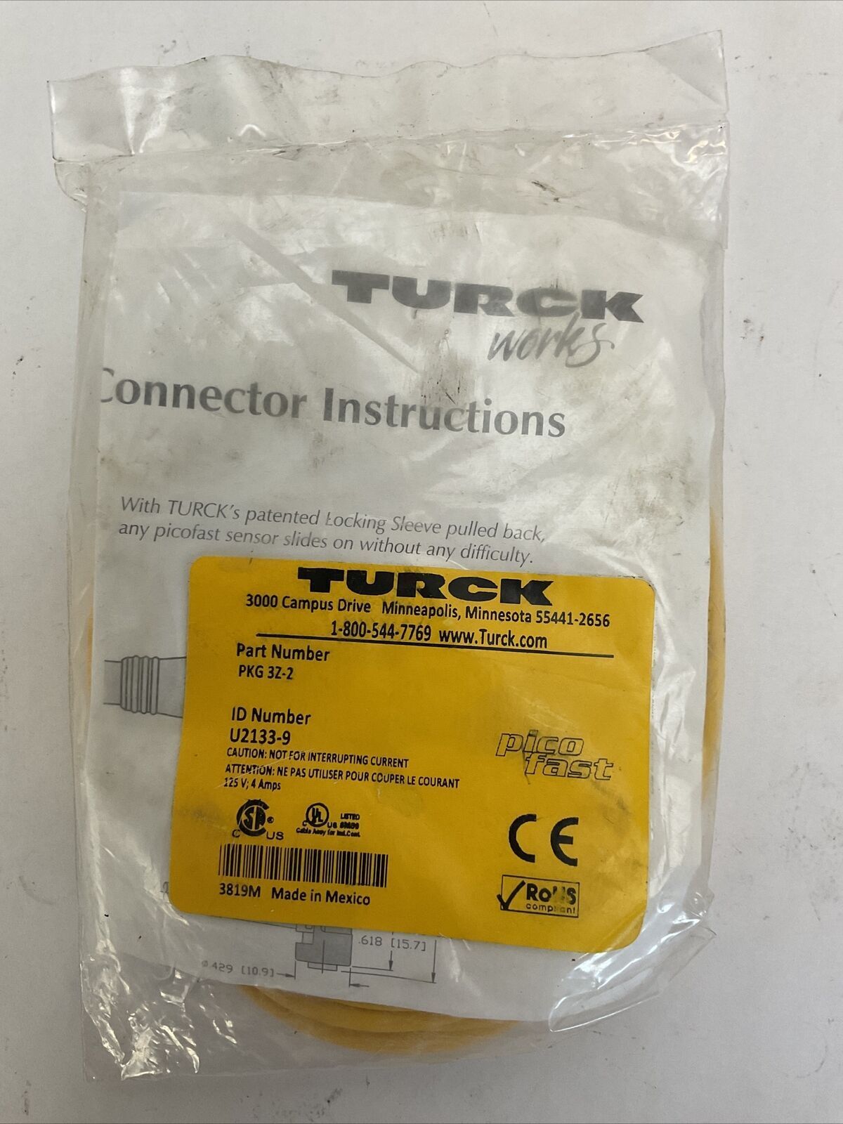 TURCK PKG 3Z-2 CORDSET U2133-9 125V 4AMP