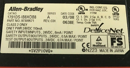 ALLEN BRADLEY, 1791DS-IB8XOB8 8 INPUT/OUTPUTS 24VDC SERIES A COMPACT BLOCK