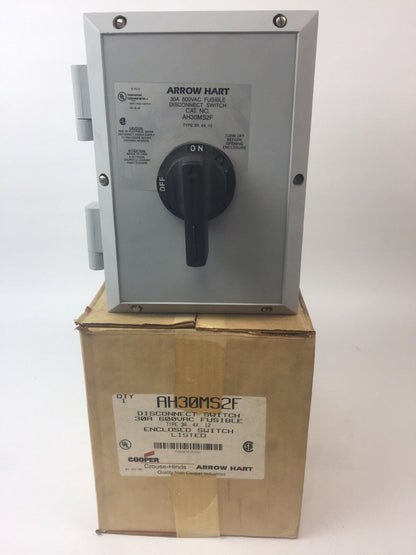ARROW HART AH30MS2F DISCONNECT SWITCH 30A 600VAC FUSIBLE TYPE 3T,4X,12 ENCLOSED