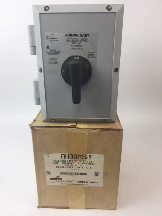 ARROW HART AH30MS2F DISCONNECT SWITCH 30A 600VAC FUSIBLE TYPE 3T,4X,12 ENCLOSED