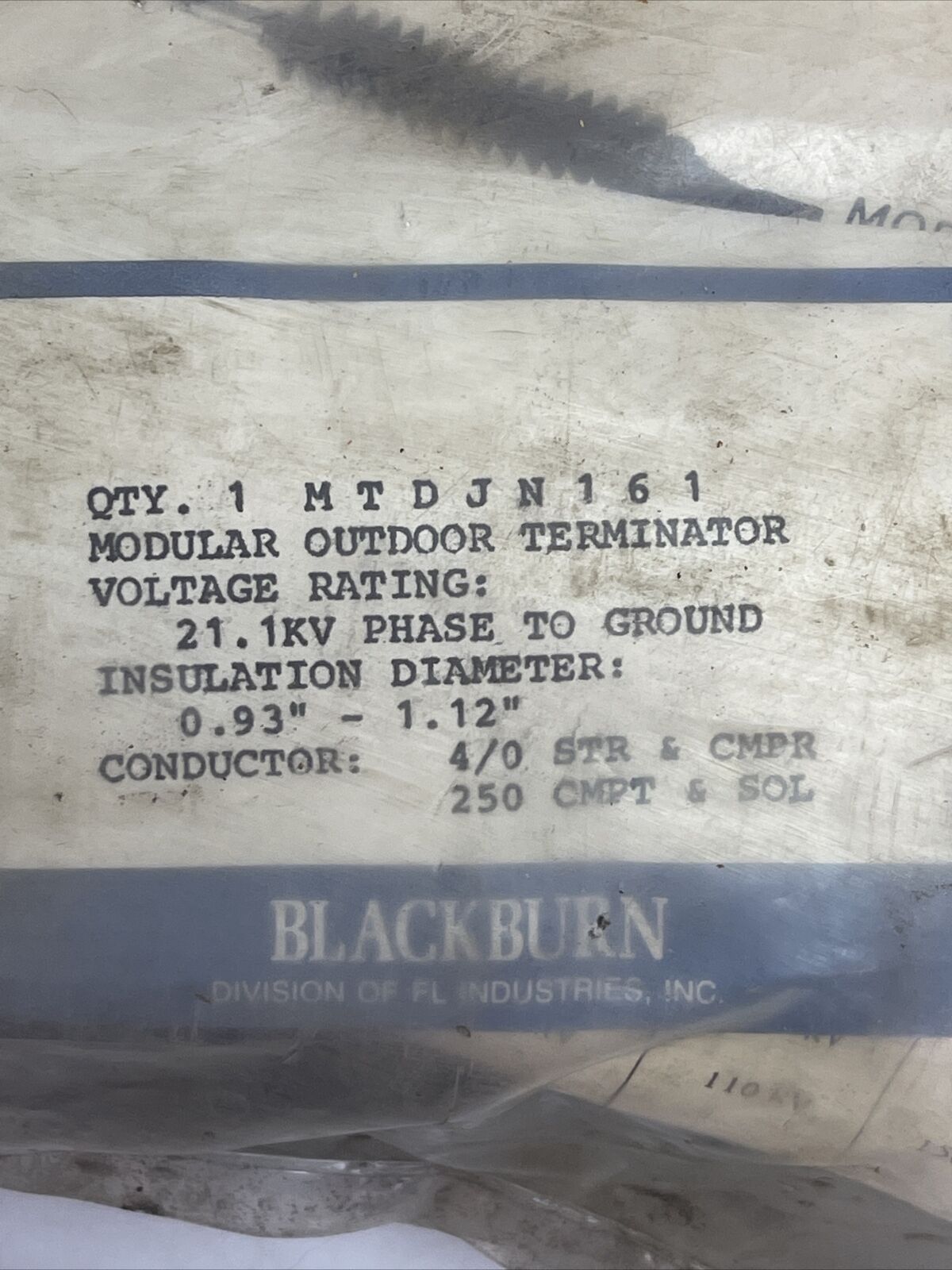 ITT BLACKBURN MTDJN161 MODULAR OUTDOOR TERMINATOR  VOLTAGE RATING 21.1KV PHASE