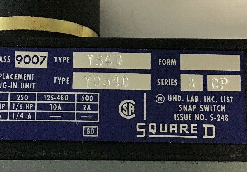 SQUARE D 9007 Y54D ENCLOSED PRECISION SWITCH